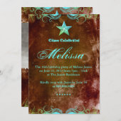 エッジウェスタン甘い16ブルーブラウンスター 招待状 (正面/裏面)