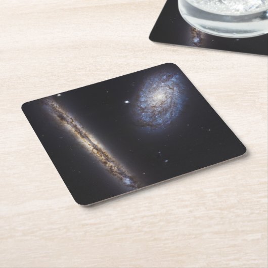 エッジオン銀河系Ngc 4302 & Tilt銀河系Ngc 4298 スクエアペーパーコースター (アングル)