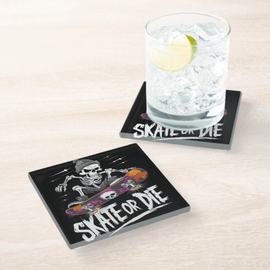 エッジハロウィーンのスケルトン乗馬スケートボード： Monochr ガラスコースター (アングル)