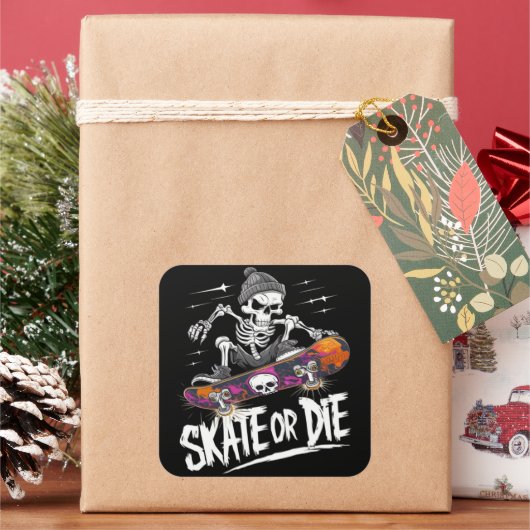 エッジハロウィーンのスケルトン乗馬スケートボード： Monochr スクエアシール (クリスマス)