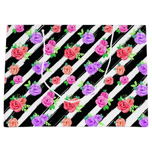 エッジバラモダンとストライプフローラファッションパーティー ラージペーパーバッグ (正面)