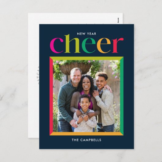 エッジフレームハッピーニューイヤーホリデーハガキ シーズンポストカード (正面/裏面)