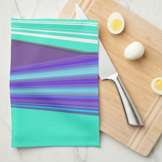 エッジブルーパープルシアンシェブロンアートプリント キッチンタオル (四つ折り)