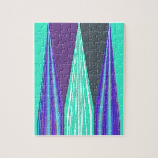 エッジブルーパープルシアンシェブロンアートプリント ジグソーパズル (縦)