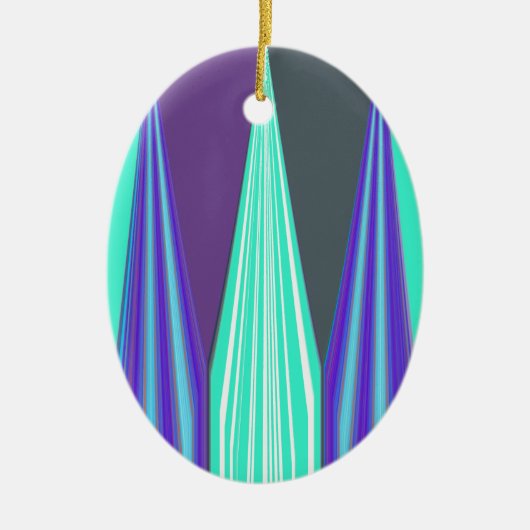 エッジブルーパープルシアンシェブロンアートプリント セラミックオーナメント (正面)