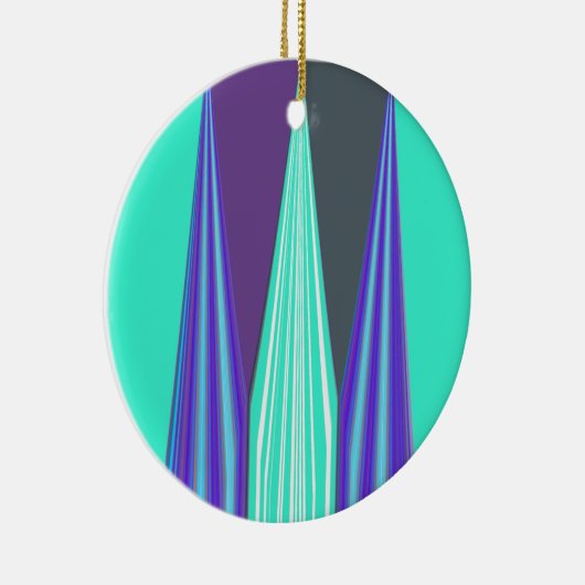 エッジブルーパープルシアンシェブロンアートプリント セラミックオーナメント (右)