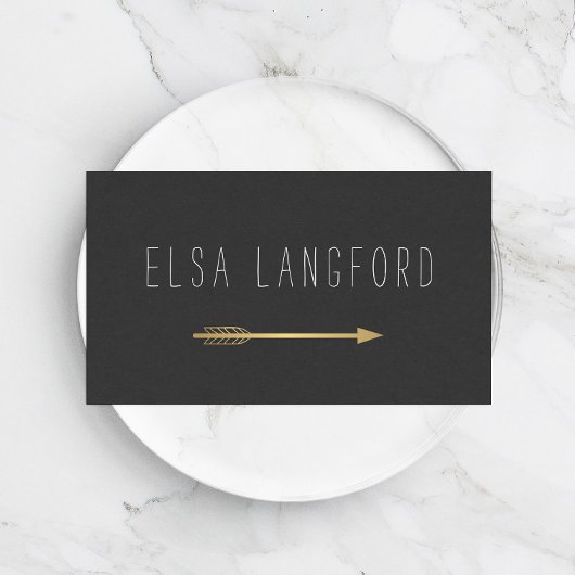 エッジボヘミフェイクアン金ゴールド矢印手書き文字 名刺