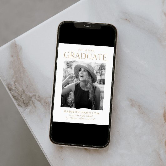 エッジモダン金ゴールド写真の卒業 案内状