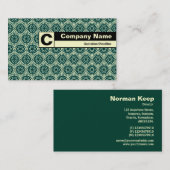 エッジラベル付きモノグラム – 緑の幾何学的パターンII 名刺 (正面/裏面)