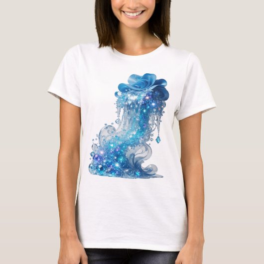 エッジーなブルーのBLUE ICE WAVEプリント Tシャツ (正面)