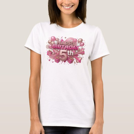 エッジーなレッドのHAPPY+BIRTHDAY+5TH+Tee Tシャツ (正面)