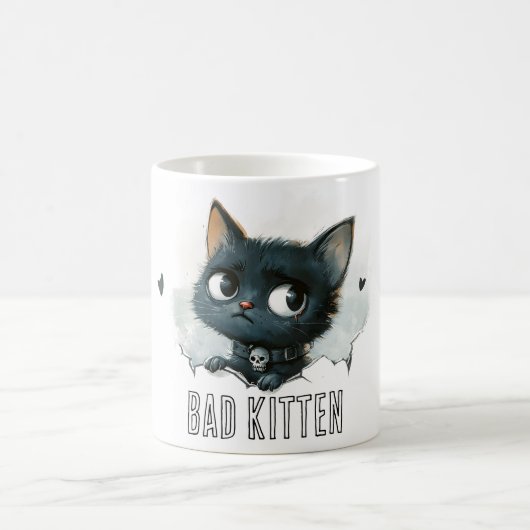 エッジーな子猫のイラスト - "Bad Kitten" テキスト コーヒーマグカップ (中央)