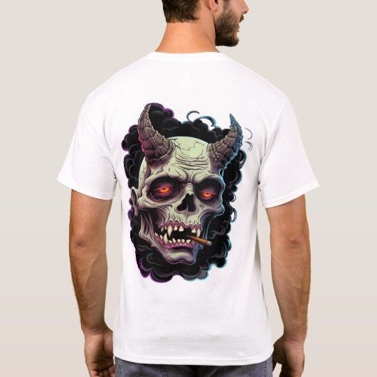 エッジーな角のある鬼モンスターグラフィック Tシャツ (裏面)