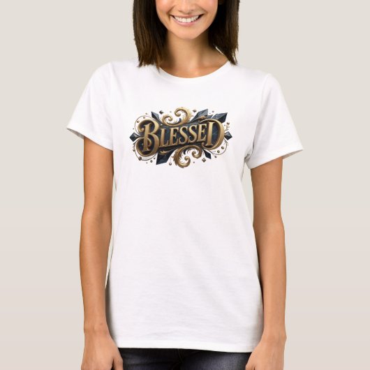 エッジーなBLESSEDデザイナーグラフィック Tシャツ (正面)