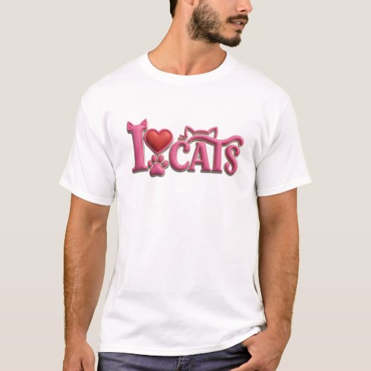 エッジー ピンク I LOVE CATS ビジュアルデザイン Tシャツ (正面)