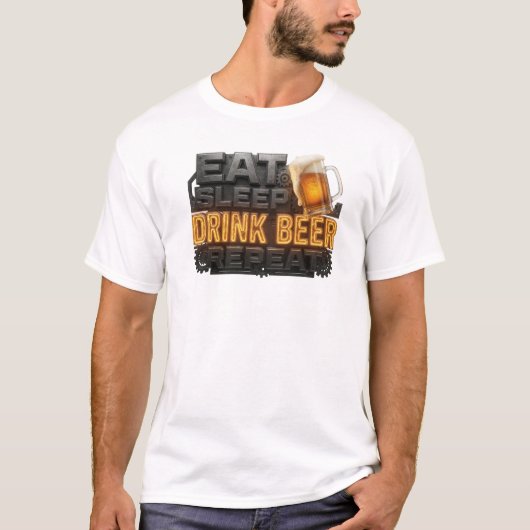 エッジー ホワイト EAT SLEEP DRINK BEER REPEAT 2 BG Tシャツ (正面)