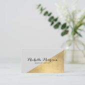 エッジ幾何フェイク金箔とグレーカラーブロック 名刺 (スタンド正面)