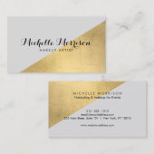 エッジ幾何フェイク金箔とグレーカラーブロック 名刺 (正面/裏面)