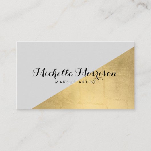 エッジ幾何フェイク金箔とグレーカラーブロック 名刺 (正面)