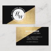 エッジ幾何学円モノグラムのロゴ金ゴールド/黒 名刺 (正面/裏面)