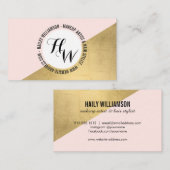 エッジ幾何学円モノグラムロゴ金ゴールド/ピンク 名刺 (正面/裏面)