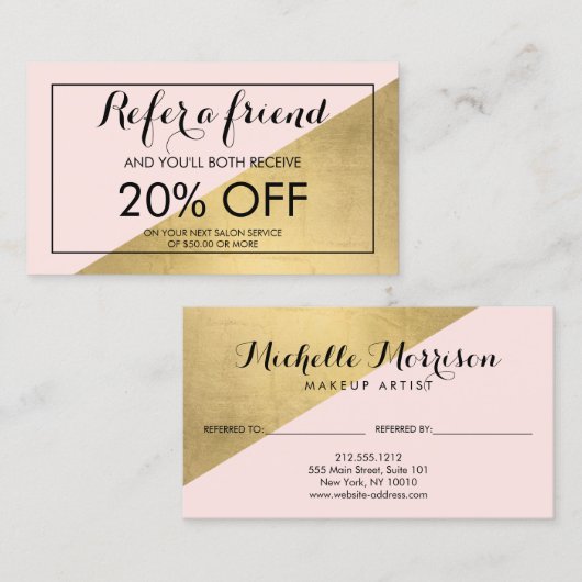 エッジ幾何学的フェイク金箔とピンクの紹介 紹介カード (正面/裏面)