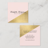 エッジ幾何学的フェイク金箔とピンクカラーブロック スクエア名刺 (正面/裏面)