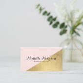 エッジ幾何学的フェイク金箔とピンクカラーブロック 名刺 (スタンド正面)