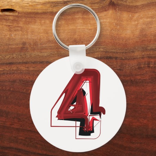 エッジ抽象芸術赤と黒の数値4 キーホルダー (正面)