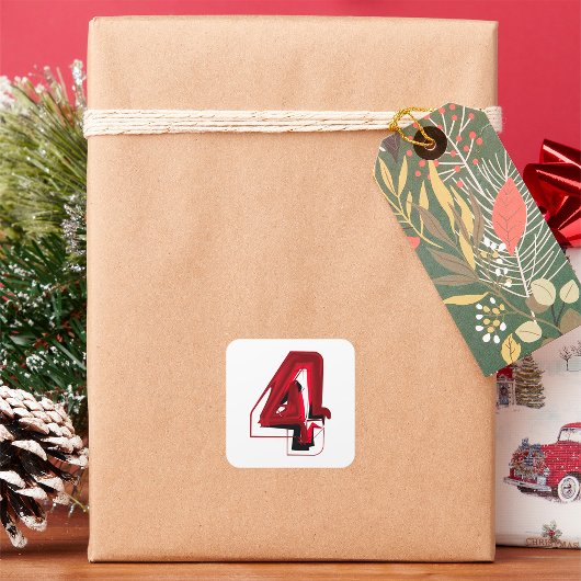 エッジ抽象芸術赤と黒の数値4 スクエアシール