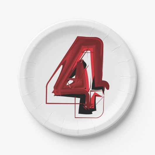 エッジ抽象芸術赤と黒の数値4 ペーパープレート (正面)