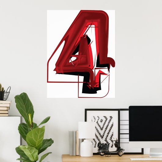 エッジ抽象芸術赤と黒の数値4 ポスター (ホームオフィス)