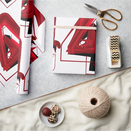 エッジ抽象芸術赤と黒の数値4 ラッピングペーパー