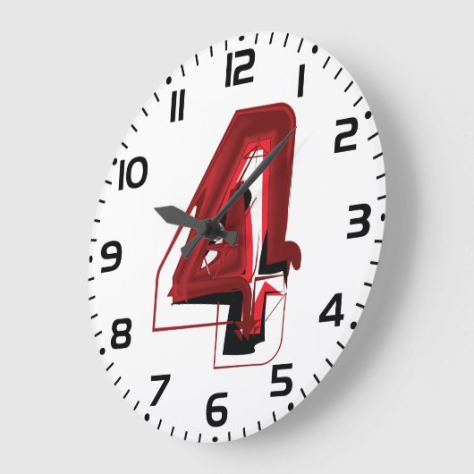 エッジ抽象芸術赤と黒の数値4 ラージ壁時計 (傾斜)
