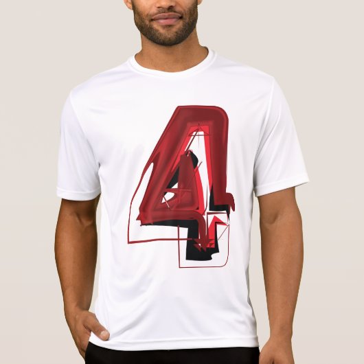 エッジ抽象芸術赤と黒の数値4 Tシャツ (正面)