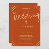 エッジ線燃えたオレンジ結婚色 招待状 (正面/裏面)