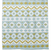 エッセアステカスPtn IIIb金ゴールドホワイト&ダックエッグブルー シャワーカーテン (正面)