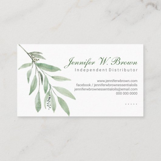 エッセンシャル油カスタムロゴ緑の花の美しいを追加 名刺 (裏面)