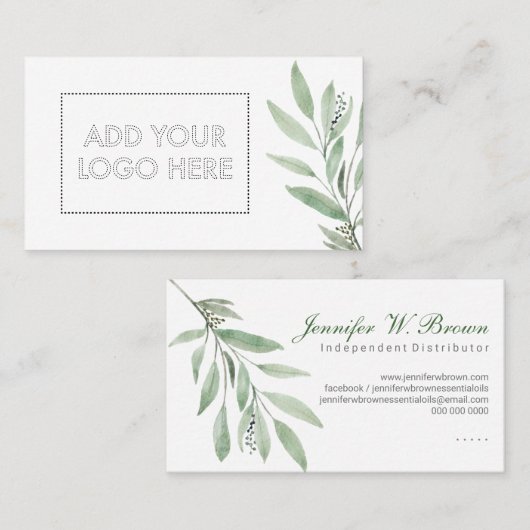 エッセンシャル油カスタムロゴ緑の花の美しいを追加 名刺 (正面/裏面)