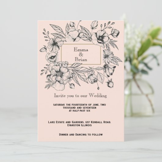 エッチングされたアンティークフローラフレーム招待状 招待状 (スタンド正面)
