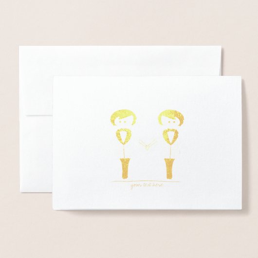 エッチングされた金のフォイル新郎と新郎のウェディングカード 箔カード (封筒付き正面)