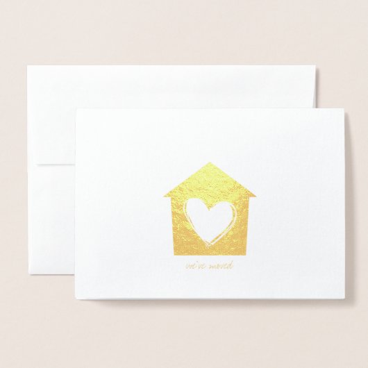 エッチングされた金ゴールドホイルのハートの家の挨拶状 箔カード (封筒付き正面)