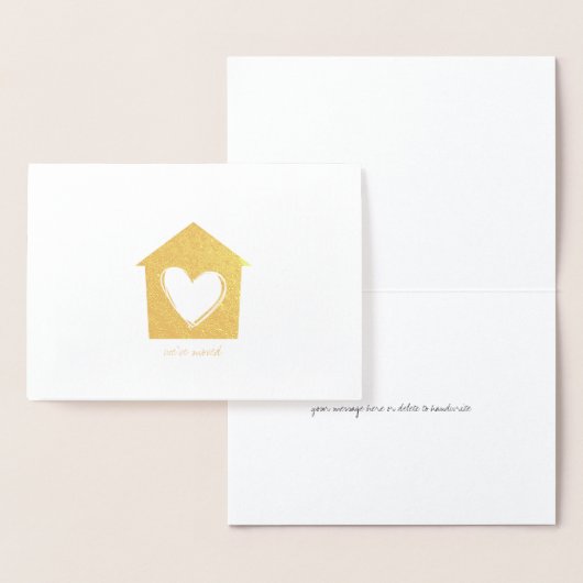 エッチングされた金ゴールドホイルのハートの家の挨拶状 箔カード (ディスプレー)
