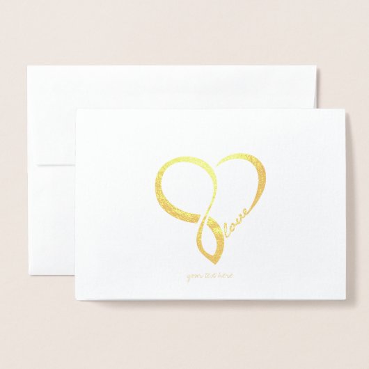 エッチングされた金箔インフィニティLOVEグリーティングカード 箔カード (封筒付き正面)