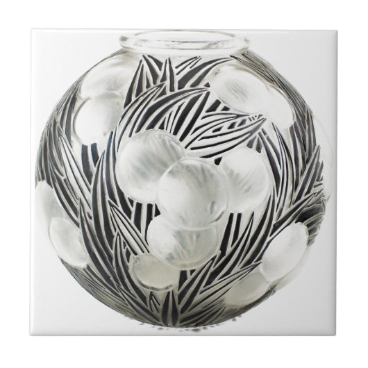 エッチングされた黒い設計の澄んなアールデコのつぼ タイル (正面)