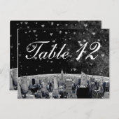 エッチングされたNYCスカイライン#2ブラックWhtハートテーブル番号 ポストカード (正面/裏面)