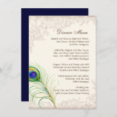 エッチングされる結婚式夕食メニューヴィンテージの孔雀の羽 メニュー (正面/裏面)