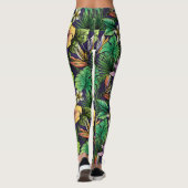 エッチングトロピカルフラワーパターンイエローピンクブラック レギンス (裏面)