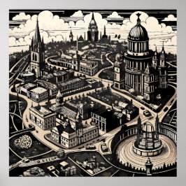 エッチングビクトリアンされたロンドンの地図 ポスター
