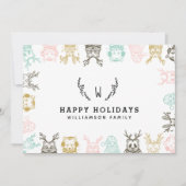 エッチングモダンスタイルウッドランド動物クリスマス シーズンカード (正面)